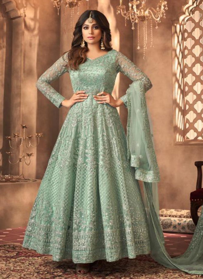 AASHIRWAD SANJANA Latest Fancy Designer Stylish Wedding Wear Butterfly Net With Front Back Neck Embroidery Work Gown Collection